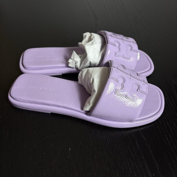 TORY BURCH Womens Size 7 Double T Sport Slide Sandals Lavender Cloud Purple NEW - Picture 3 of 9